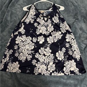 Navy and White Floral shirt with Gold Accents